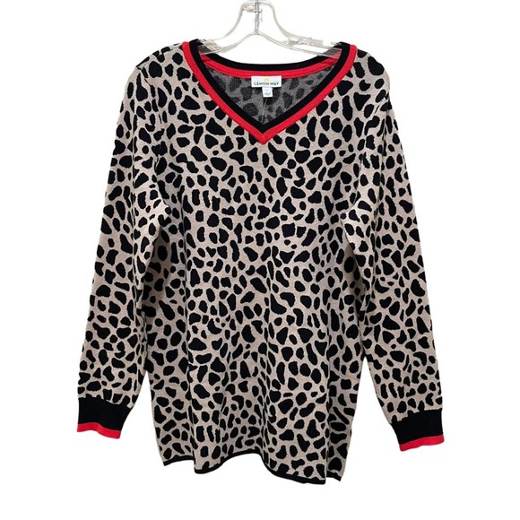 Lemon Way Leopard Print Varsity Sweater Size Large - Picture 1 of 7